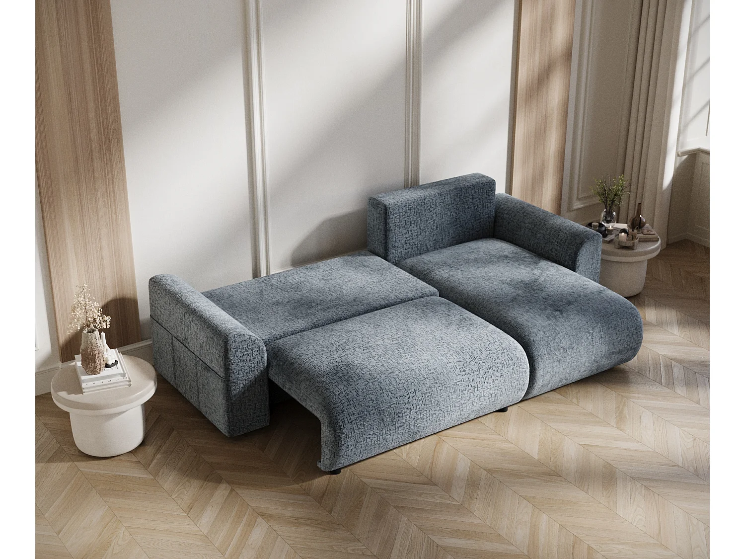 Canapé d'angle convertible Bodega - chenille - 4 places - gris