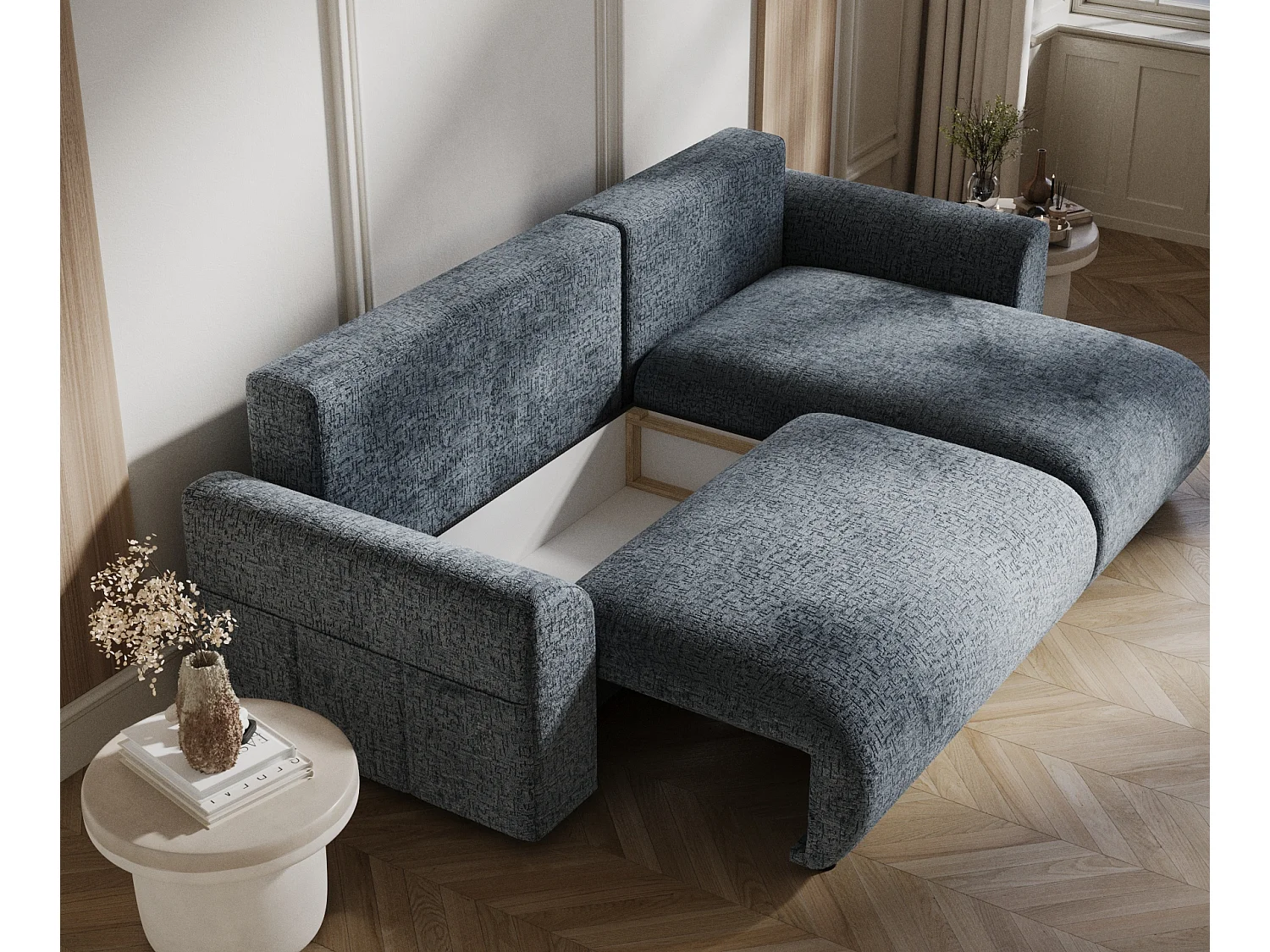 Canapé d'angle convertible Bodega - chenille - 4 places - gris