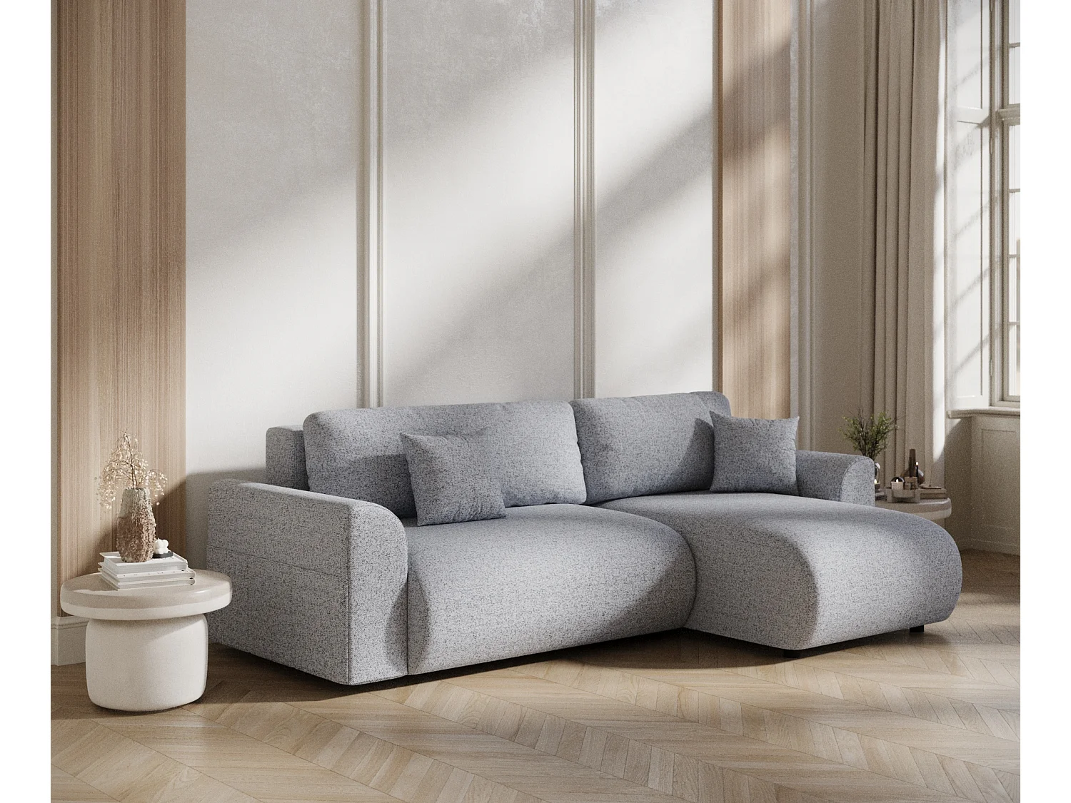 Canapé d'angle convertible Bodega - toile tissée - 4 places - gris