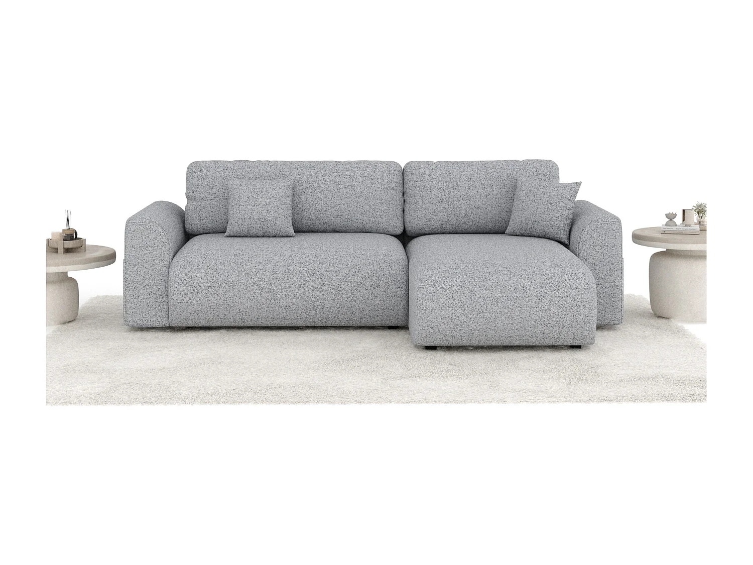 Canapé d'angle convertible Bodega - toile tissée - 4 places - gris