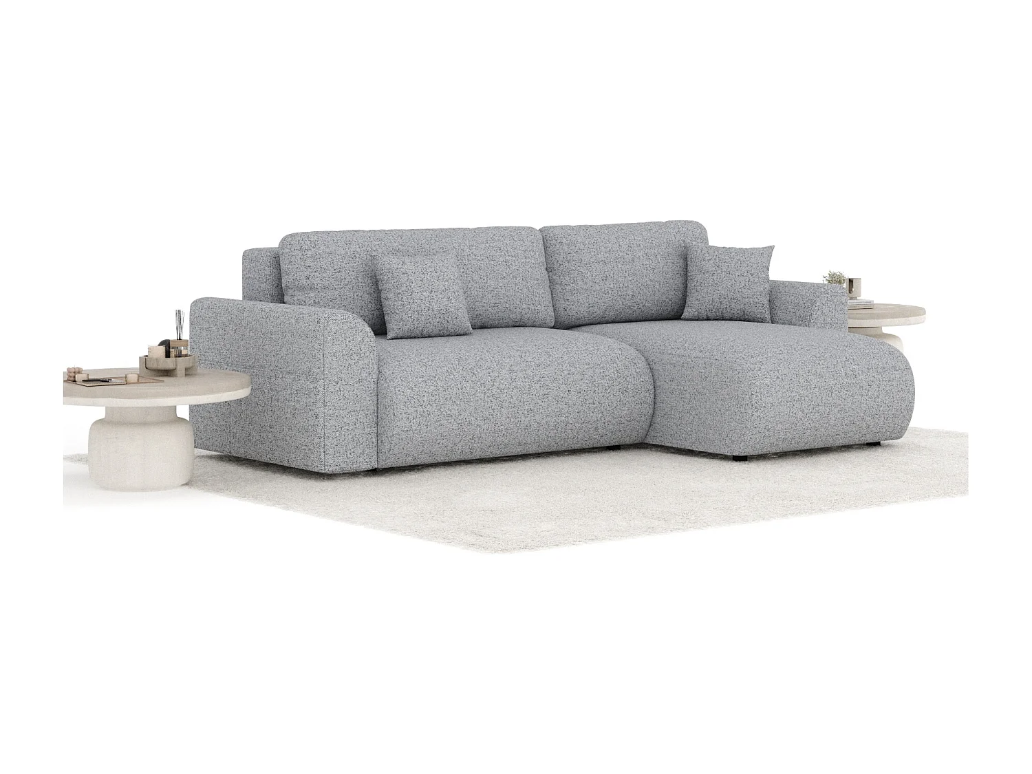 Canapé d'angle convertible Bodega - toile tissée - 4 places - gris