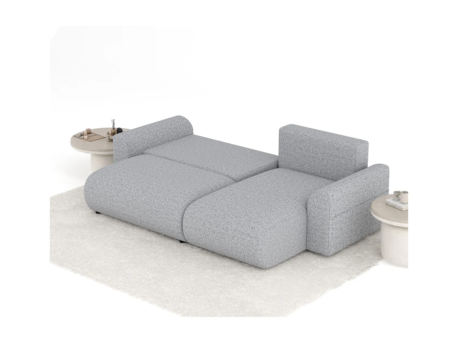 Canapé d'angle convertible Bodega - toile tissée - 4 places - gris