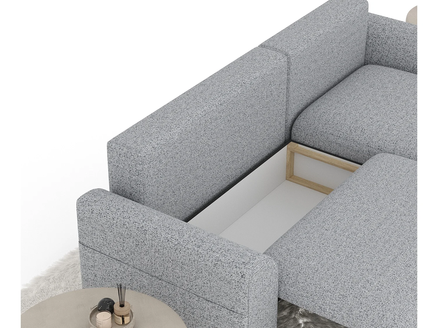 Canapé d'angle convertible Bodega - toile tissée - 4 places - gris