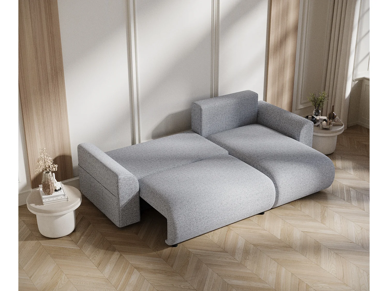 Canapé d'angle convertible Bodega - toile tissée - 4 places - gris