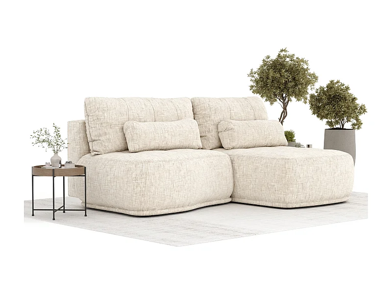 Hoekbank met slaapfunctie van geweven stof Batu - 3 plaatsen - creme