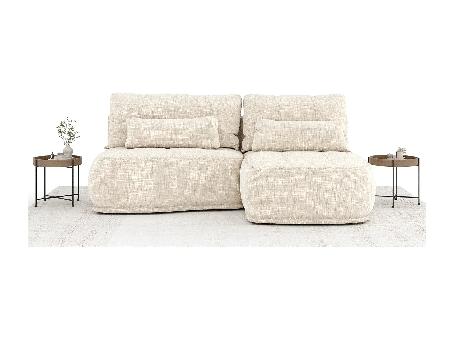 Canapé d'angle convertible Batu - toile tissée - 3 places - creme