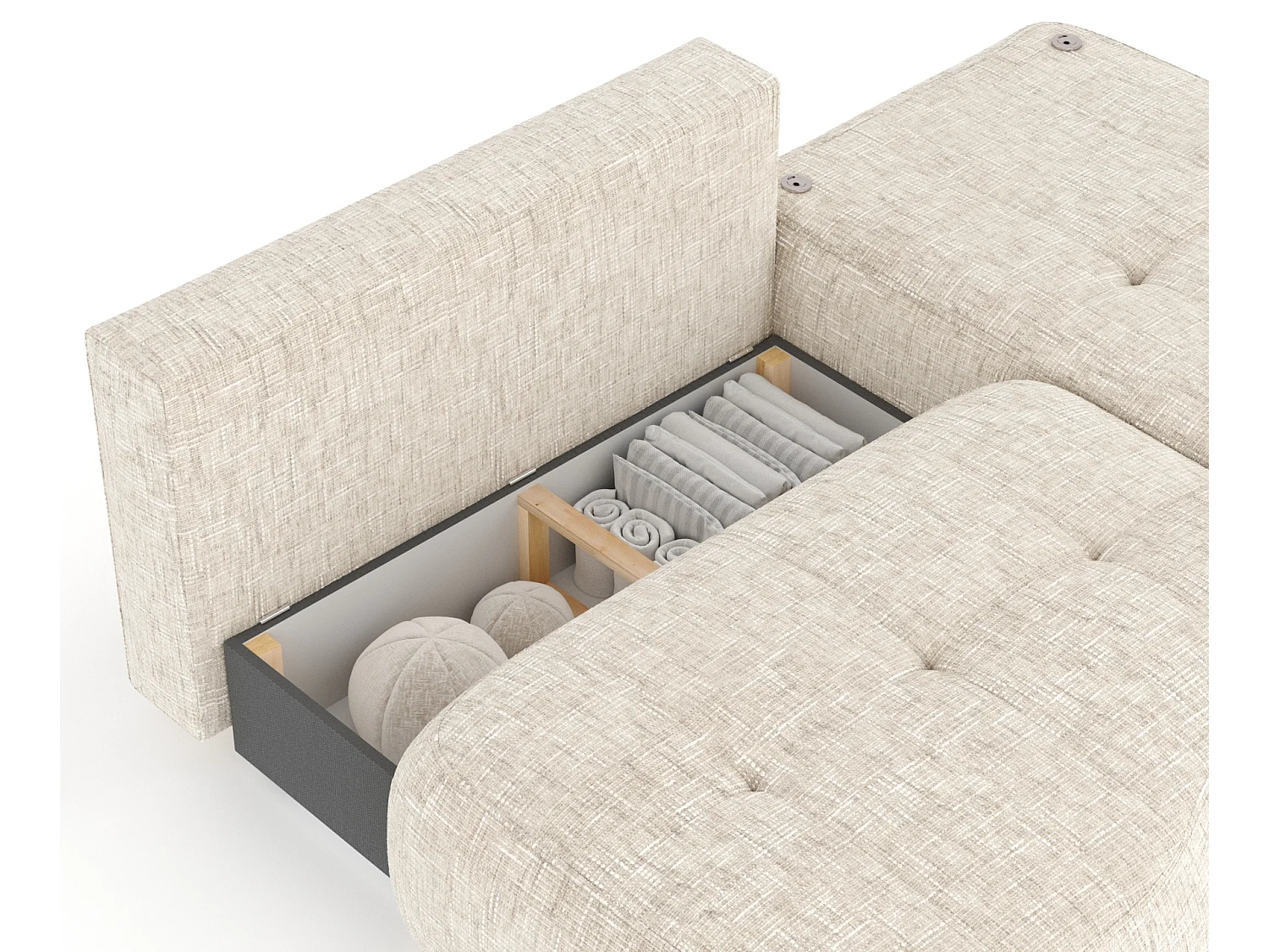 Canapé d'angle convertible Batu - toile tissée - 3 places - creme