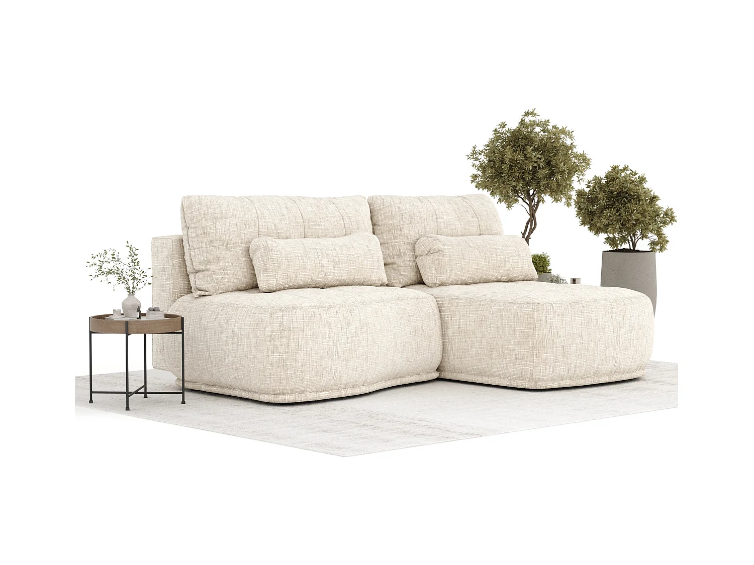 Ecksofa mit Schlaffunktion Batu - Webstoff - Drei-Personen - creme
