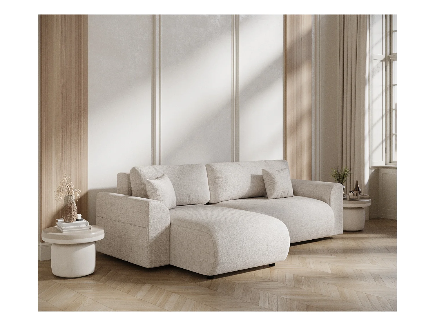 Ecksofa mit Schlaffunktion Bodega - Webstoff - 4-Sitzer - beige