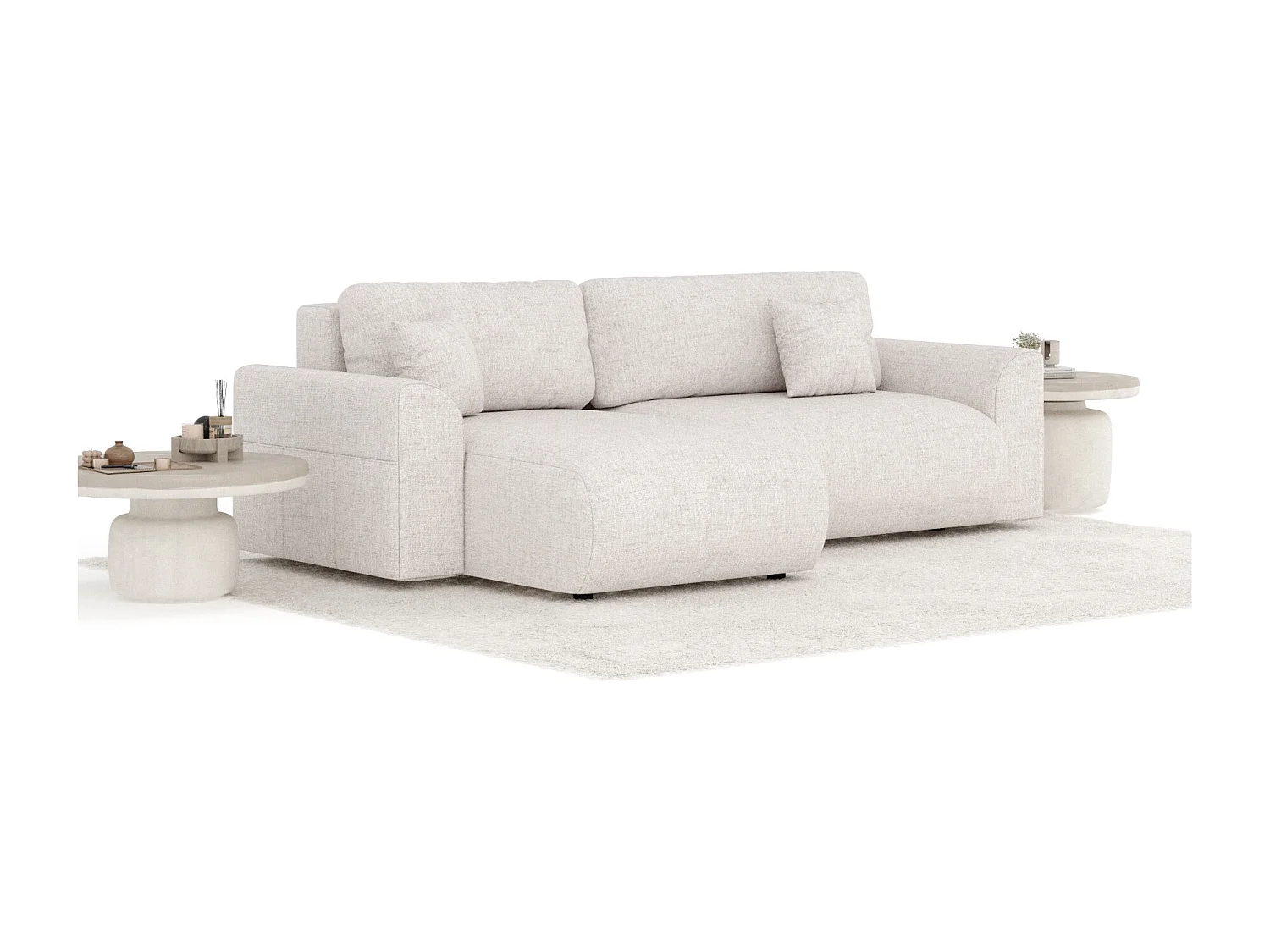 Canapé d&#039;angle convertible Bodega - toile tissée - 4 places - beige