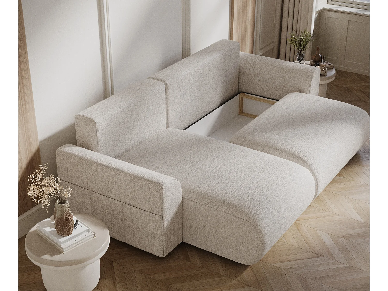 Canapé d&#039;angle convertible Bodega - toile tissée - 4 places - beige