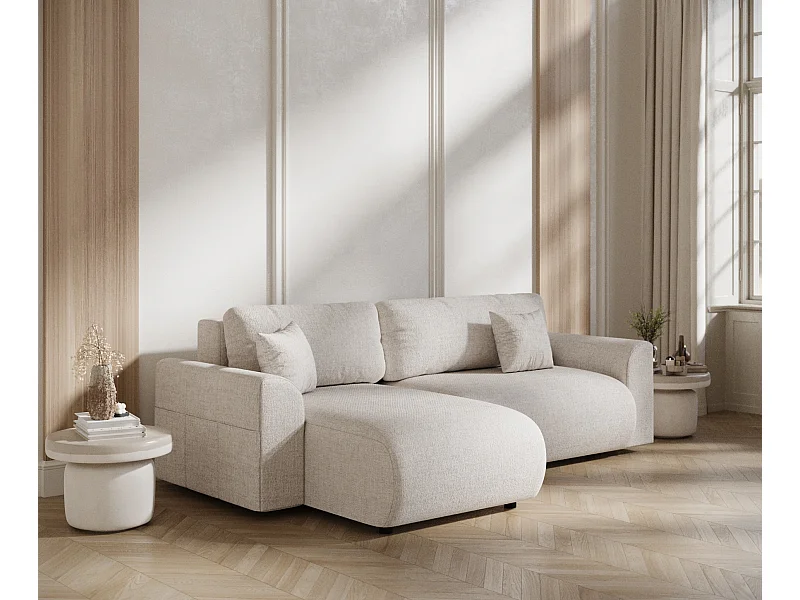 Canapé d'angle convertible Bodega - toile tissée - 4 places - beige