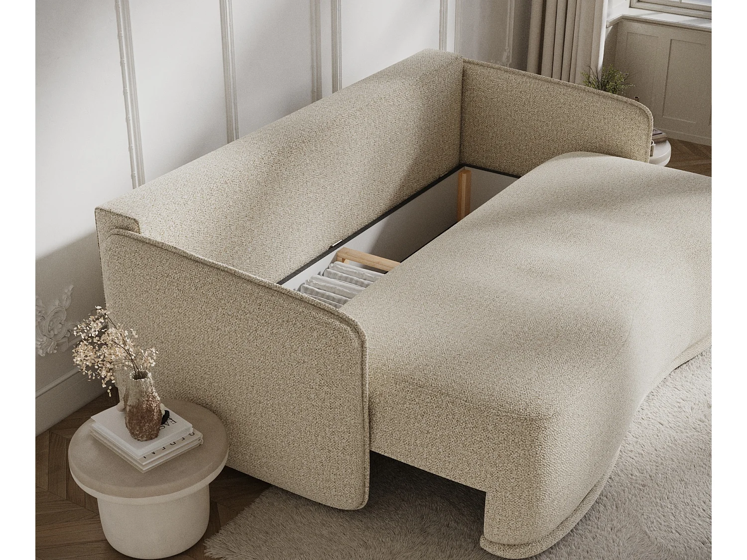 Canapé convertible Mitsis - boucle - 3 places - beige