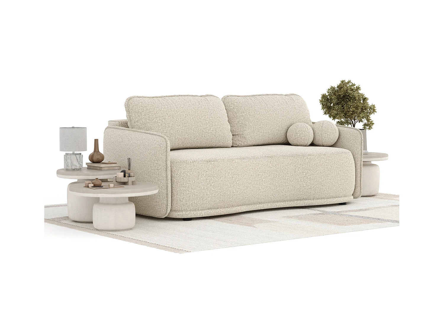 Sofa mit Schlaffunktion Mitsis - Boucle - Drei-Personen - beige
