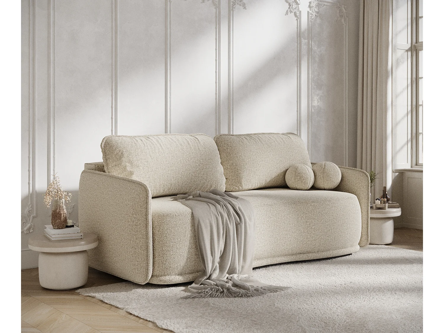 Canapé convertible Mitsis - boucle - 3 places - beige