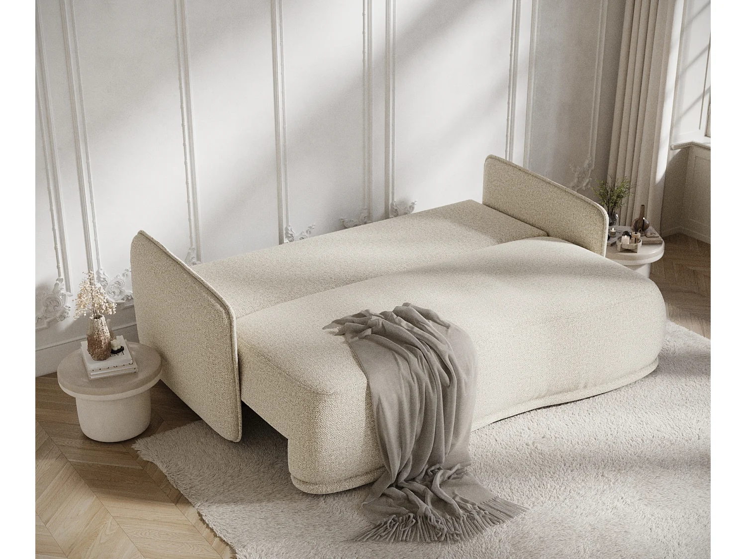 Canapé convertible Mitsis - boucle - 3 places - beige