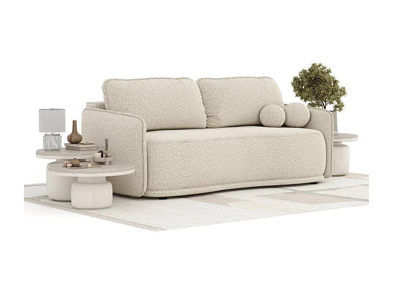 Canapé convertible Mitsis - boucle - 3 places - beige