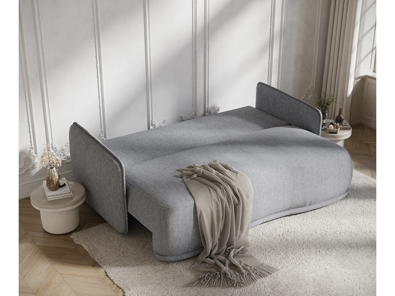 Canapé convertible Mitsis - toile tissée - 3 places - gris