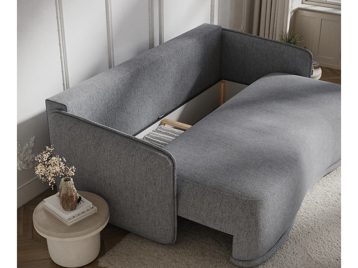 Canapé convertible Mitsis - toile tissée - 3 places - gris