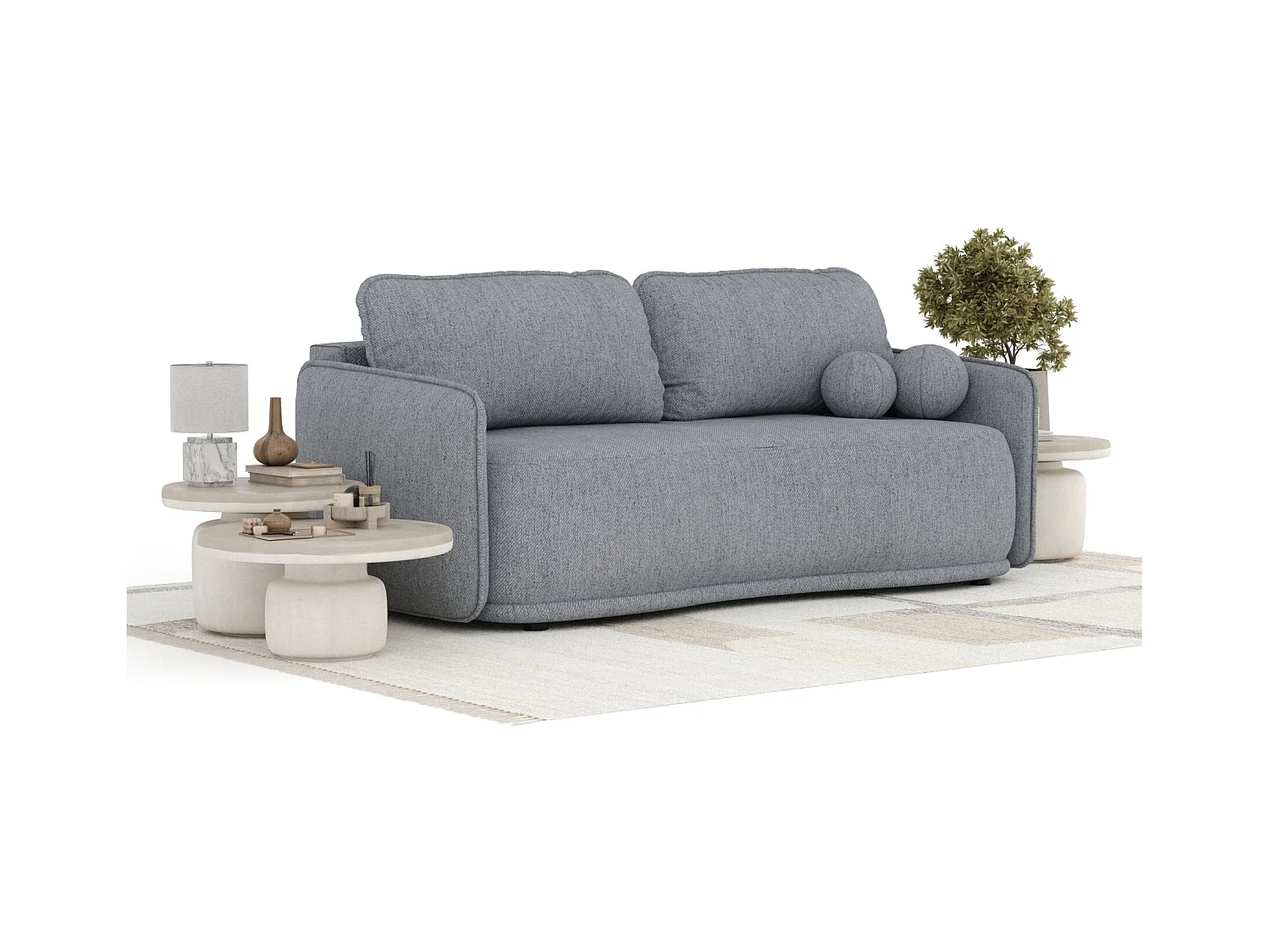 Sofa mit Schlaffunktion Mitsis - Webstoff - Drei-Personen - grau