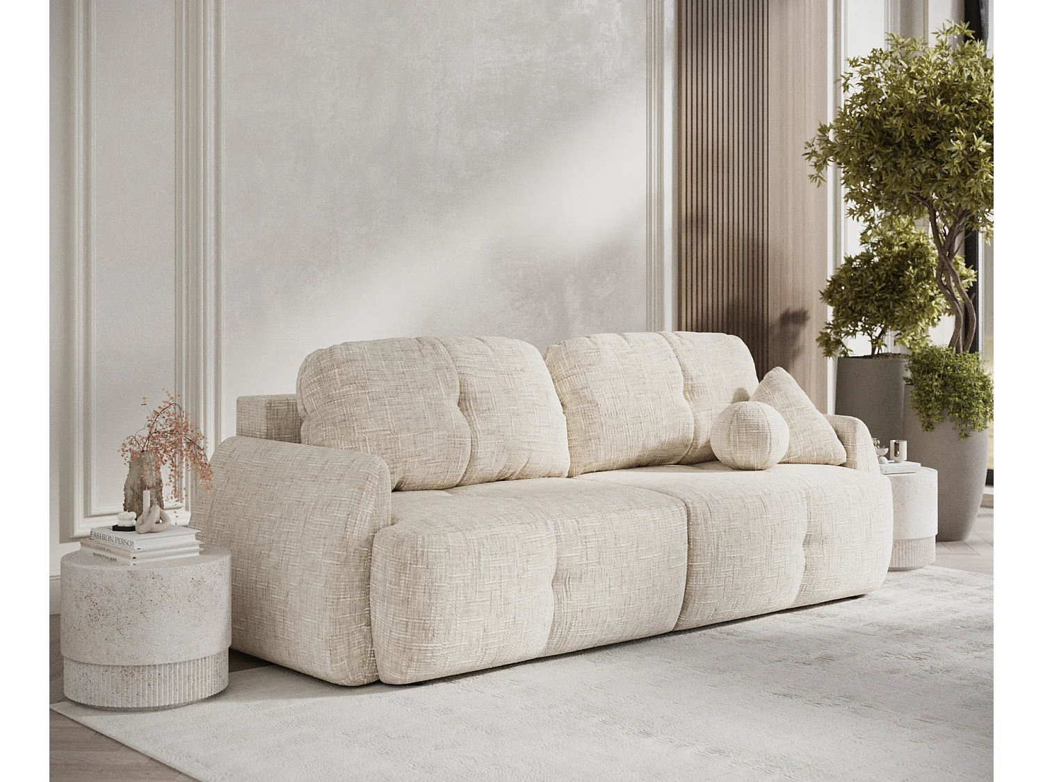 Canapé convertible Loca - toile tissée - 3 places - creme