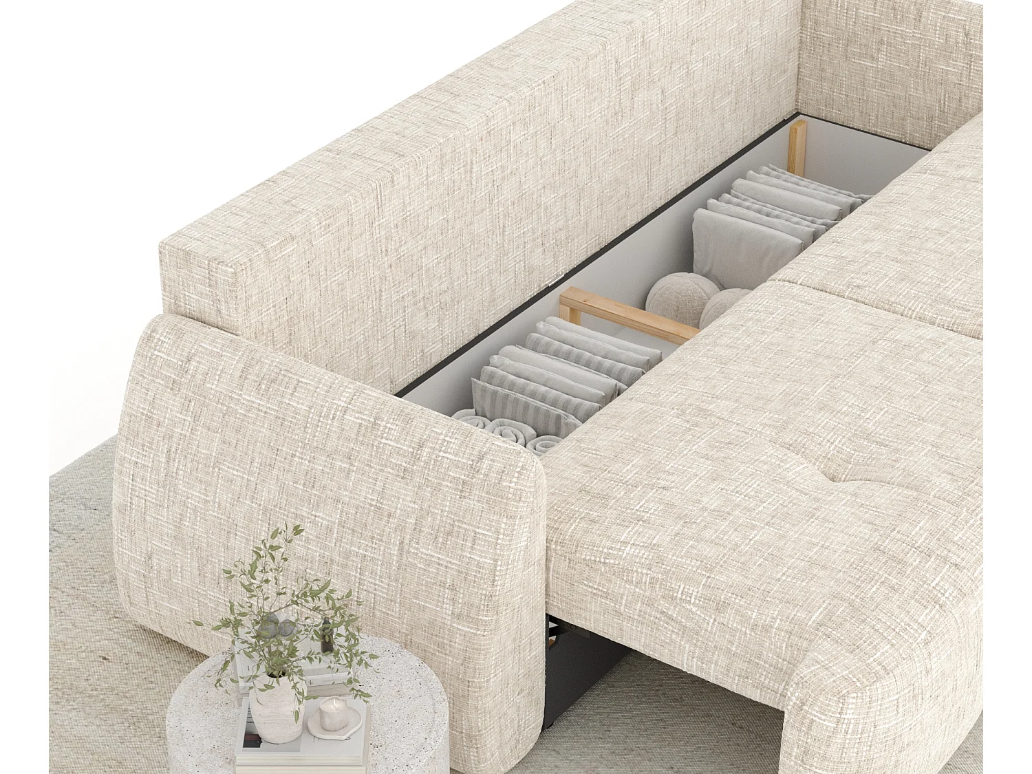 Canapé convertible Loca - toile tissée - 3 places - creme