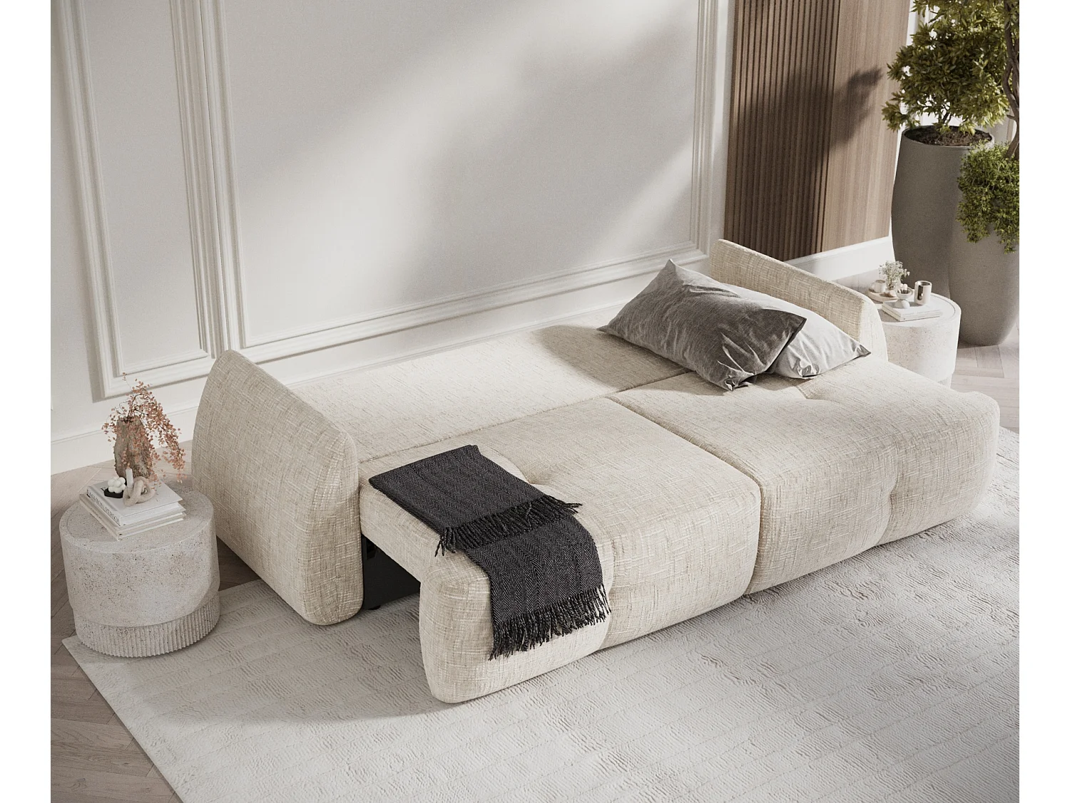 Canapé convertible Loca - toile tissée - 3 places - creme