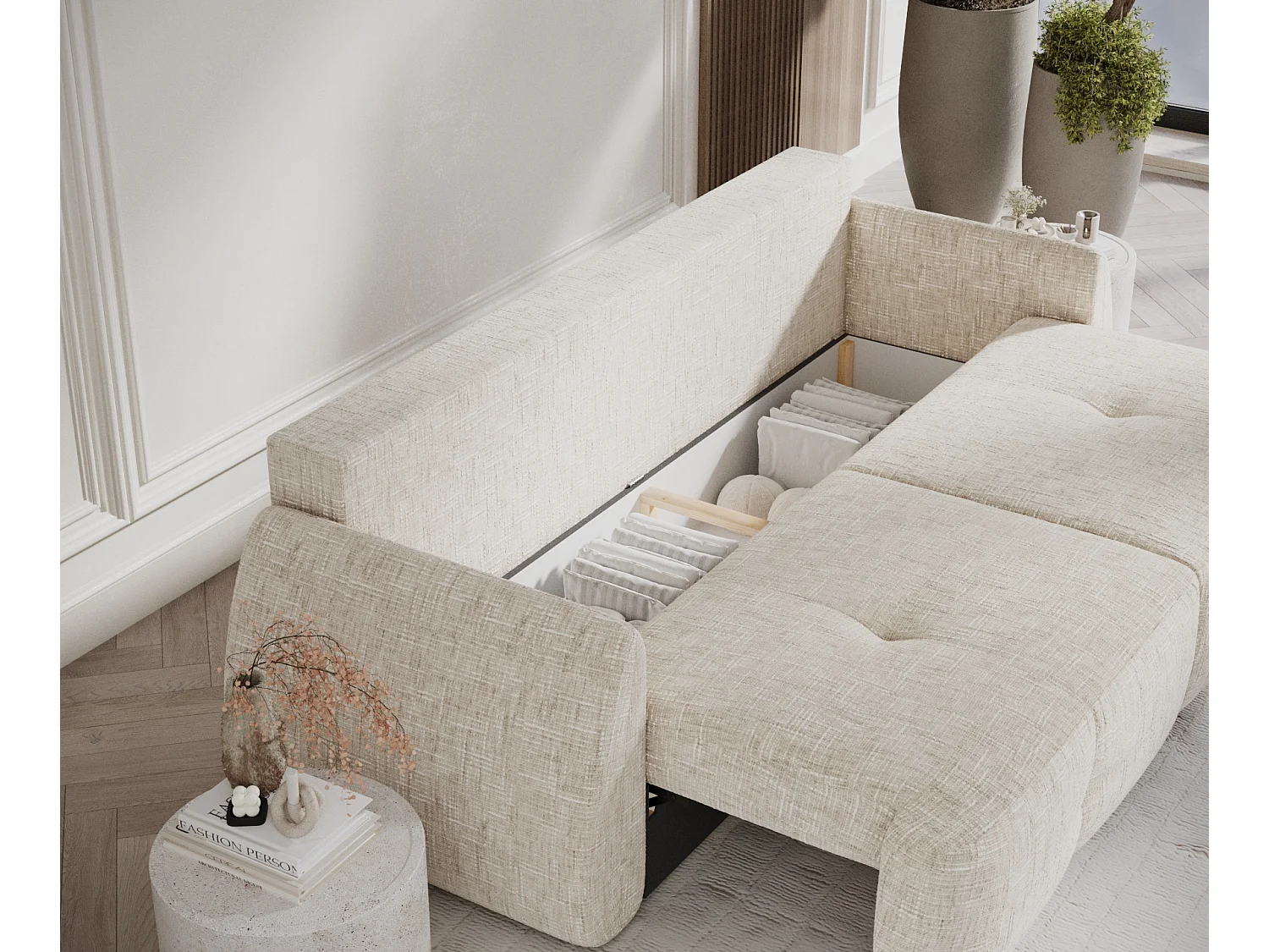 Canapé convertible Loca - toile tissée - 3 places - creme