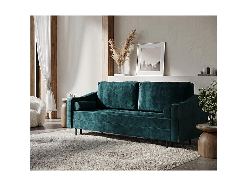 Sofa mit Schlaffunktion Zyia - Samtstoff - Drei-Personen - türkisfarben