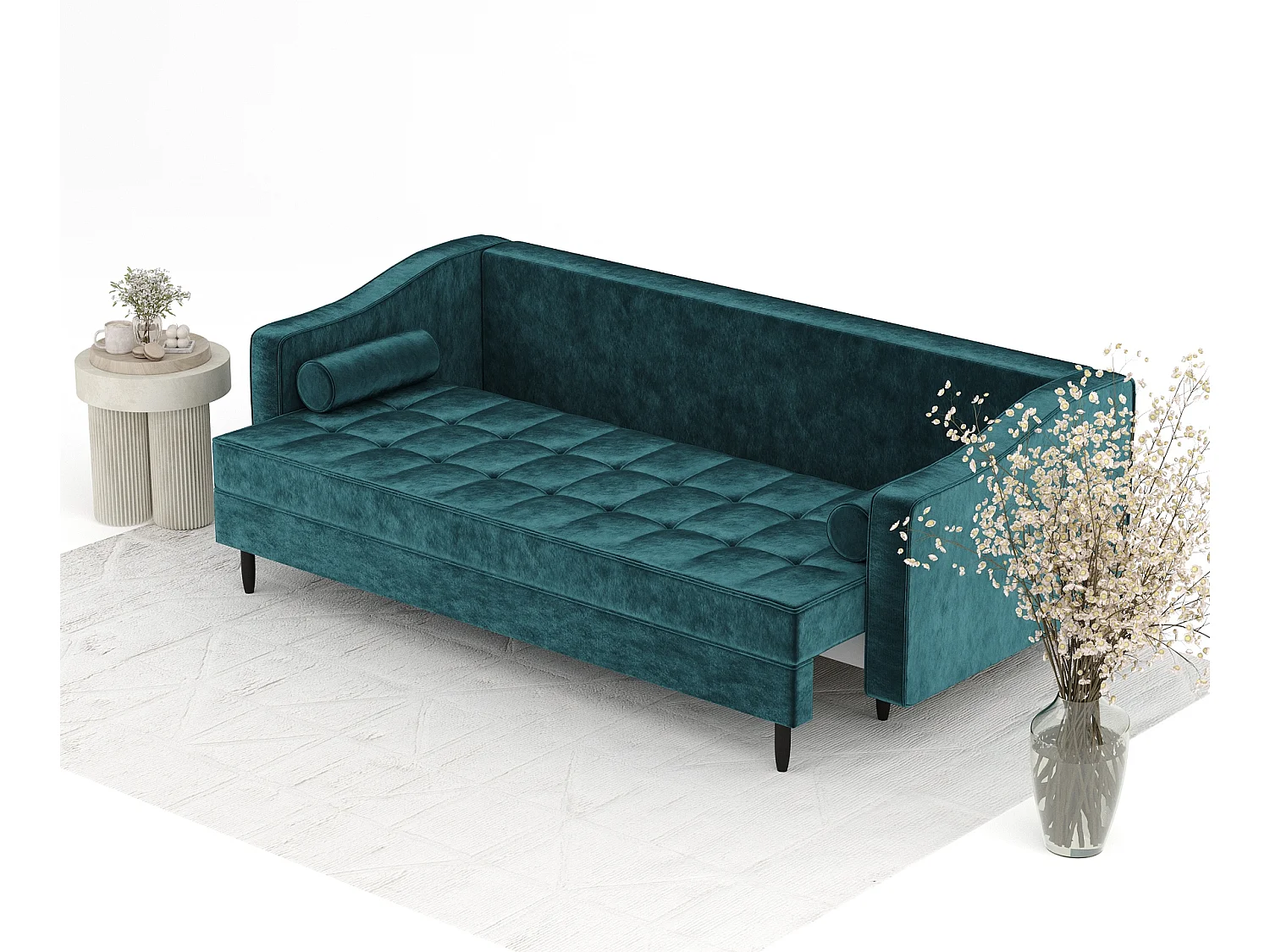 Canapé convertible Zyia - velours - 3 places - turquoise