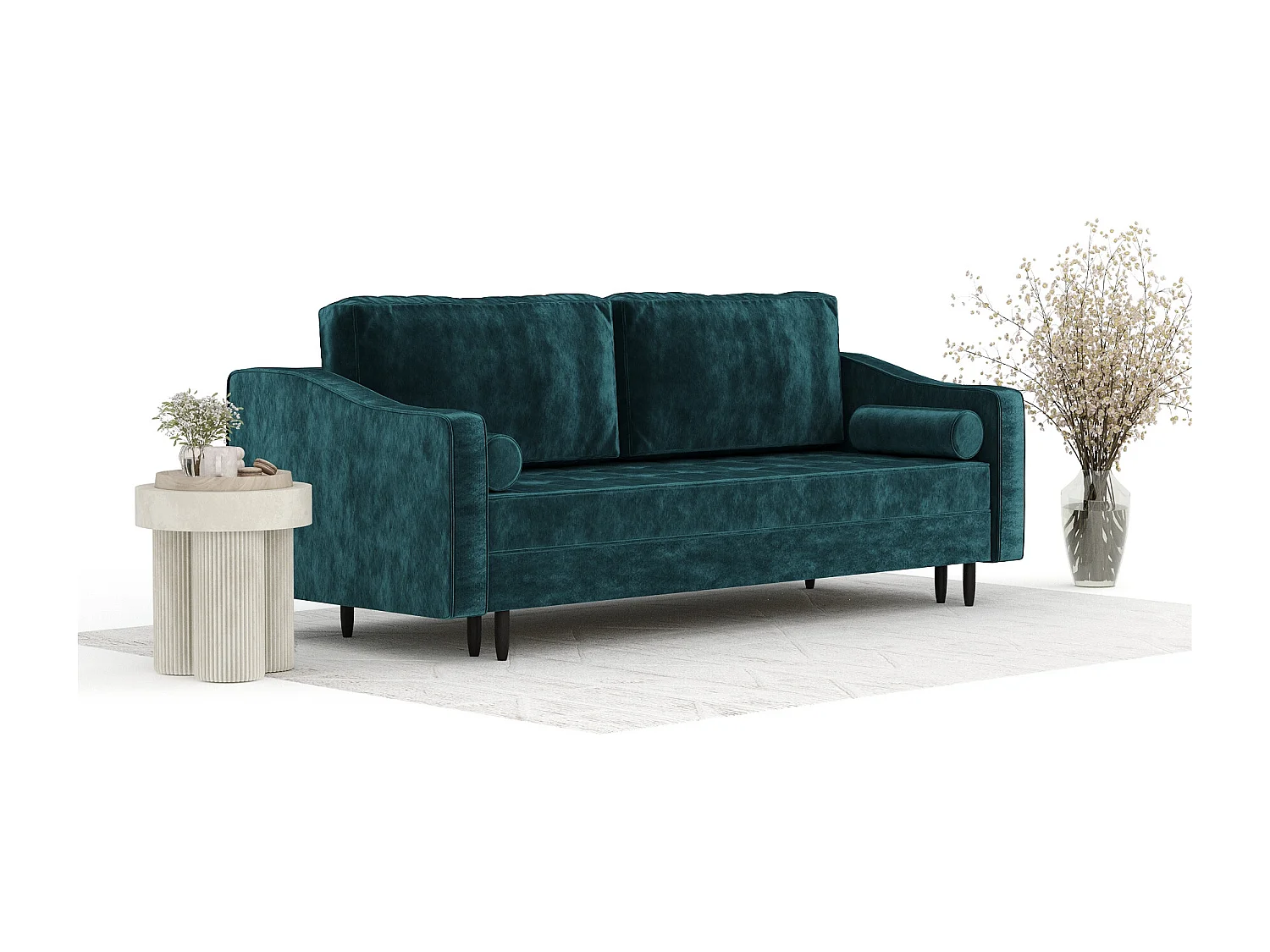 Canapé convertible Zyia - velours - 3 places - turquoise