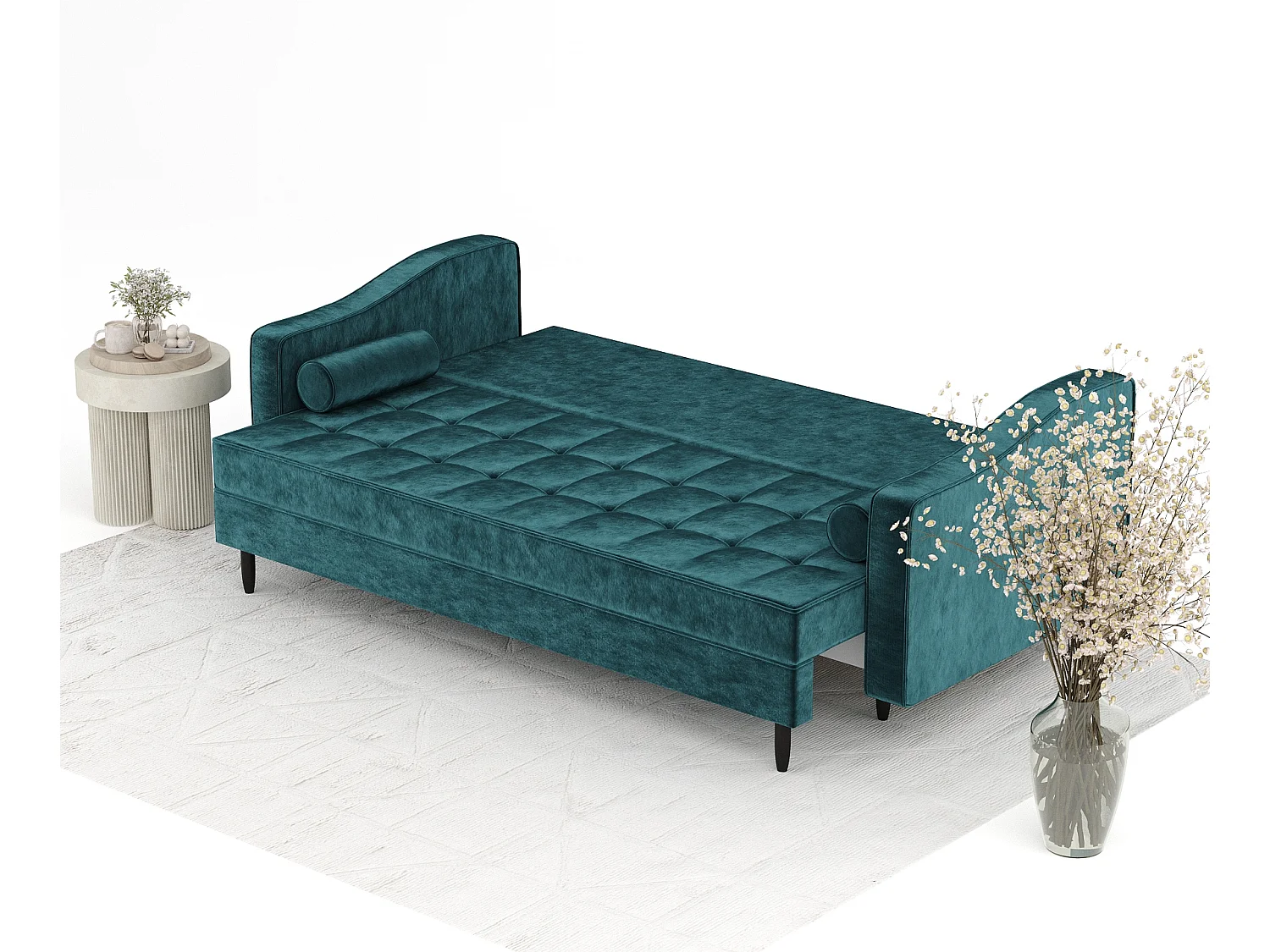 Canapé convertible Zyia - velours - 3 places - turquoise