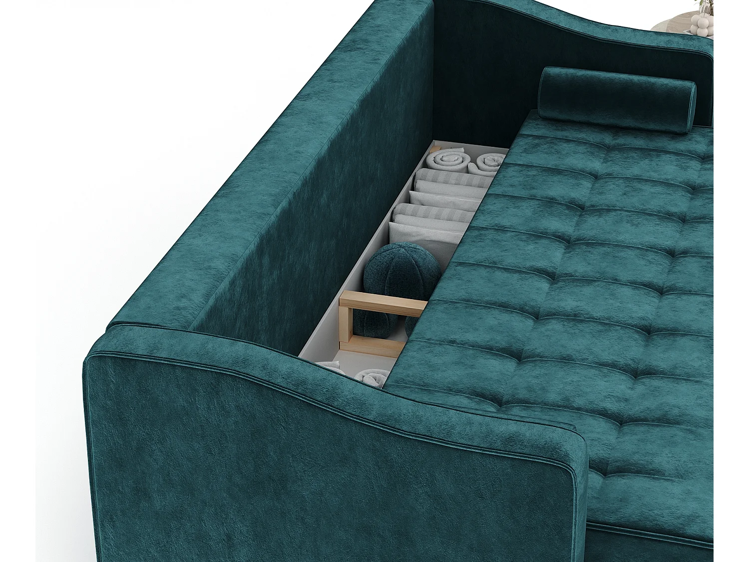Canapé convertible Zyia - velours - 3 places - turquoise