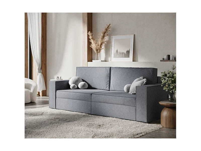 Sofa mit Schlaffunktion Leo - Webstoff - Drei-Personen - grau