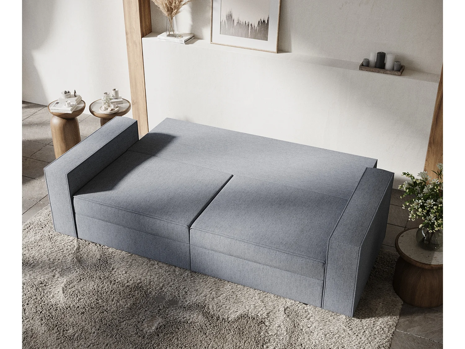 Canapé convertible Leo - toile tissée - 3 places - gris