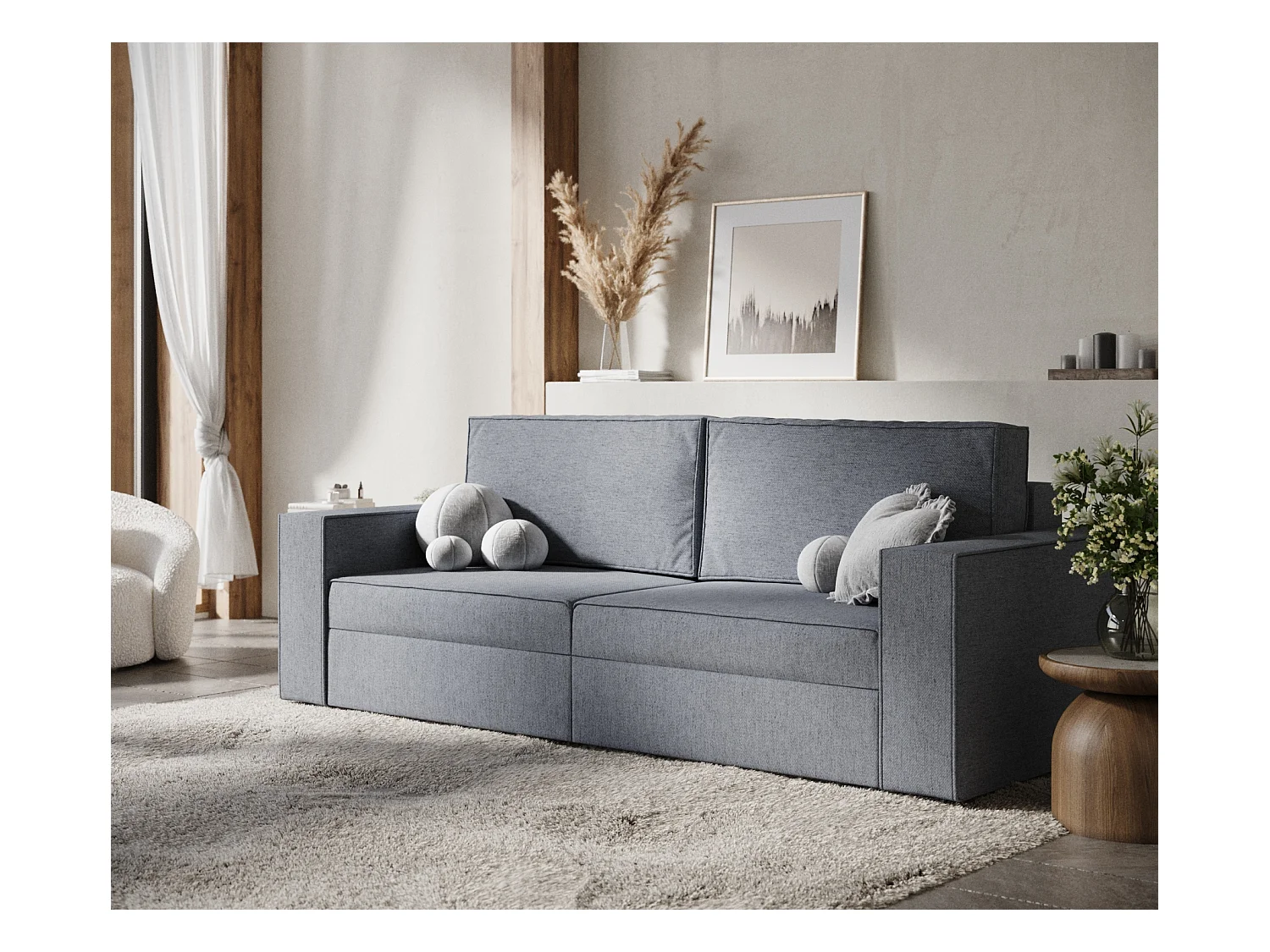 Canapé convertible Leo - toile tissée - 3 places - gris