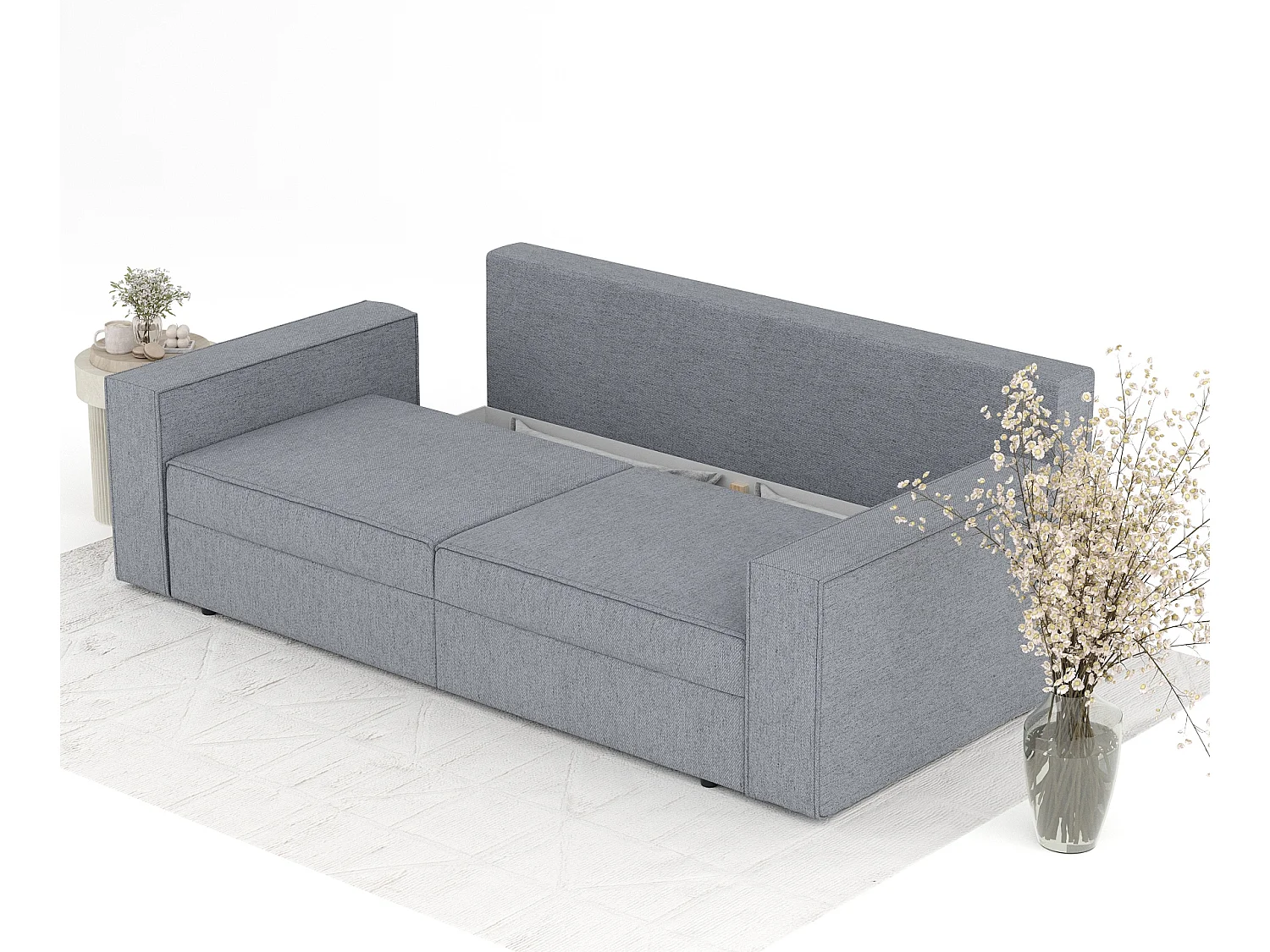 Canapé convertible Leo - toile tissée - 3 places - gris