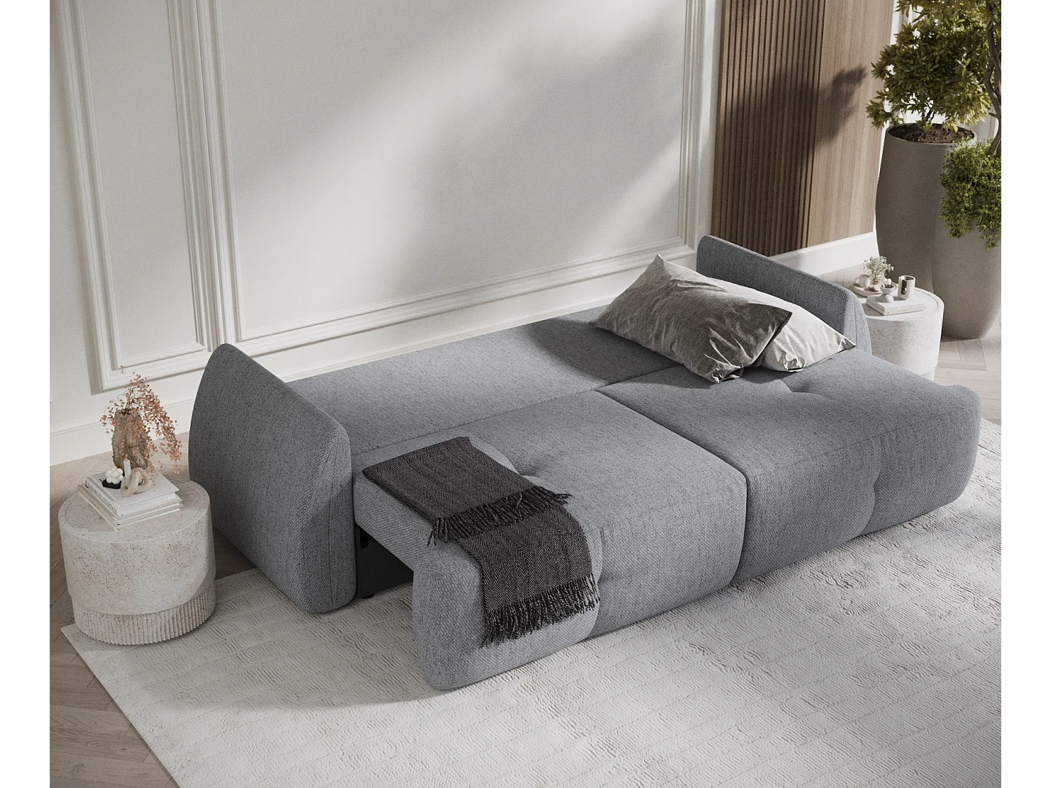 Canapé convertible Loca - toile tissée - 3 places - gris