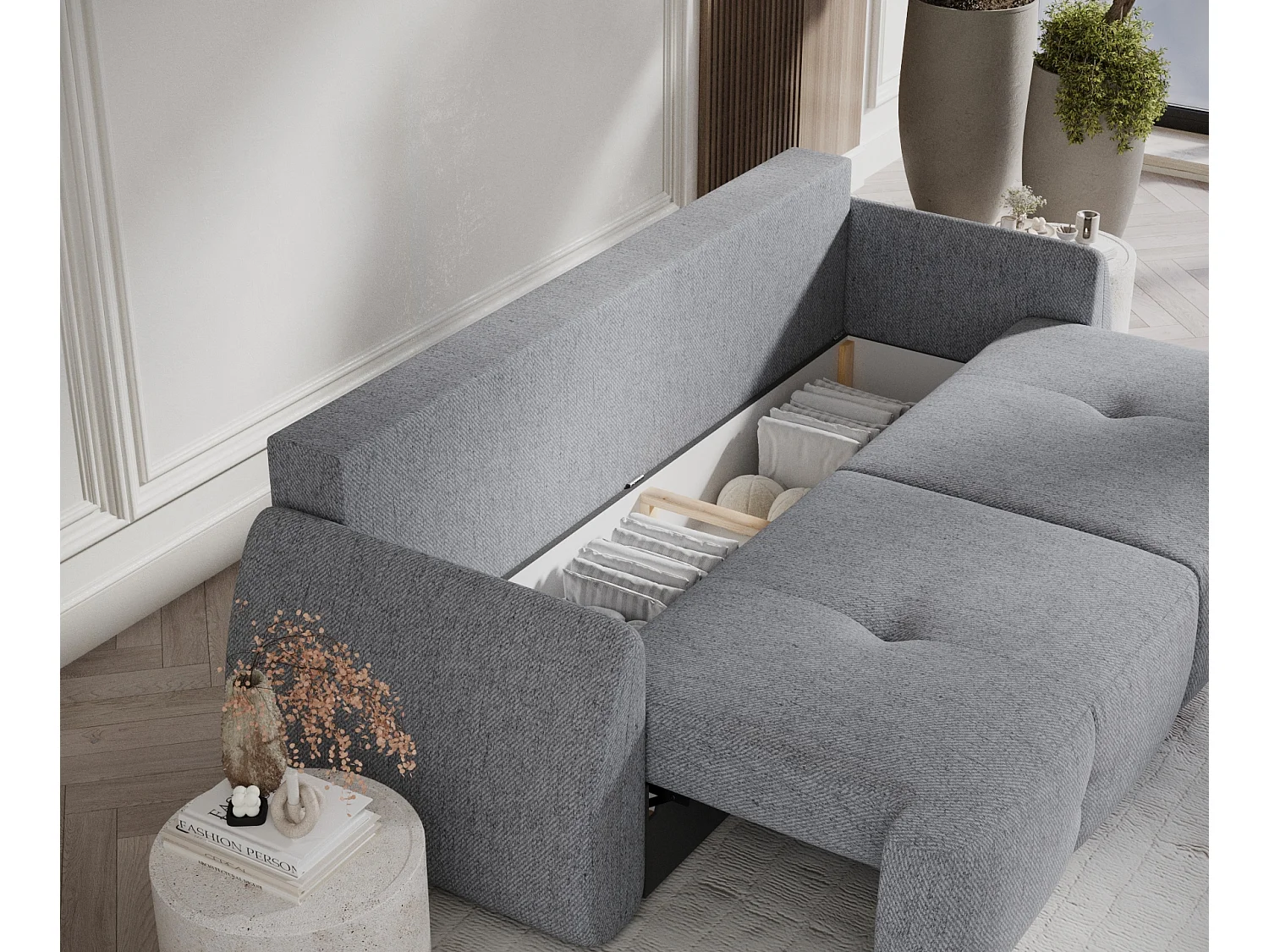 Canapé convertible Loca - toile tissée - 3 places - gris