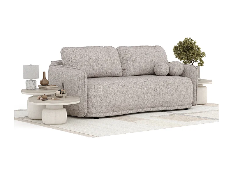 Sofa mit Schlaffunktion Mitsis - Webstoff - Drei-Personen - hellbraun