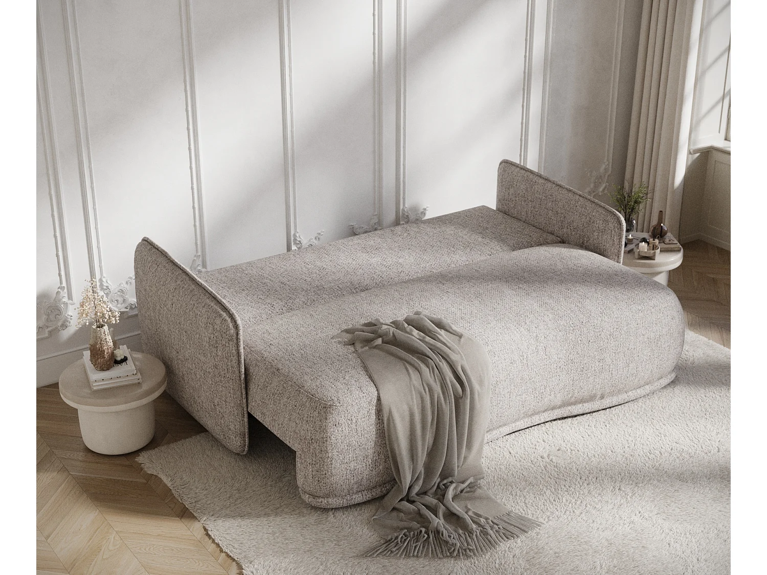 Canapé convertible Mitsis - toile tissée - 3 places - brun claire