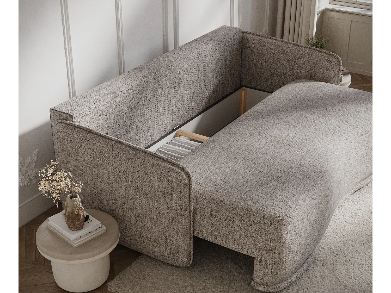 Canapé convertible Mitsis - toile tissée - 3 places - brun claire