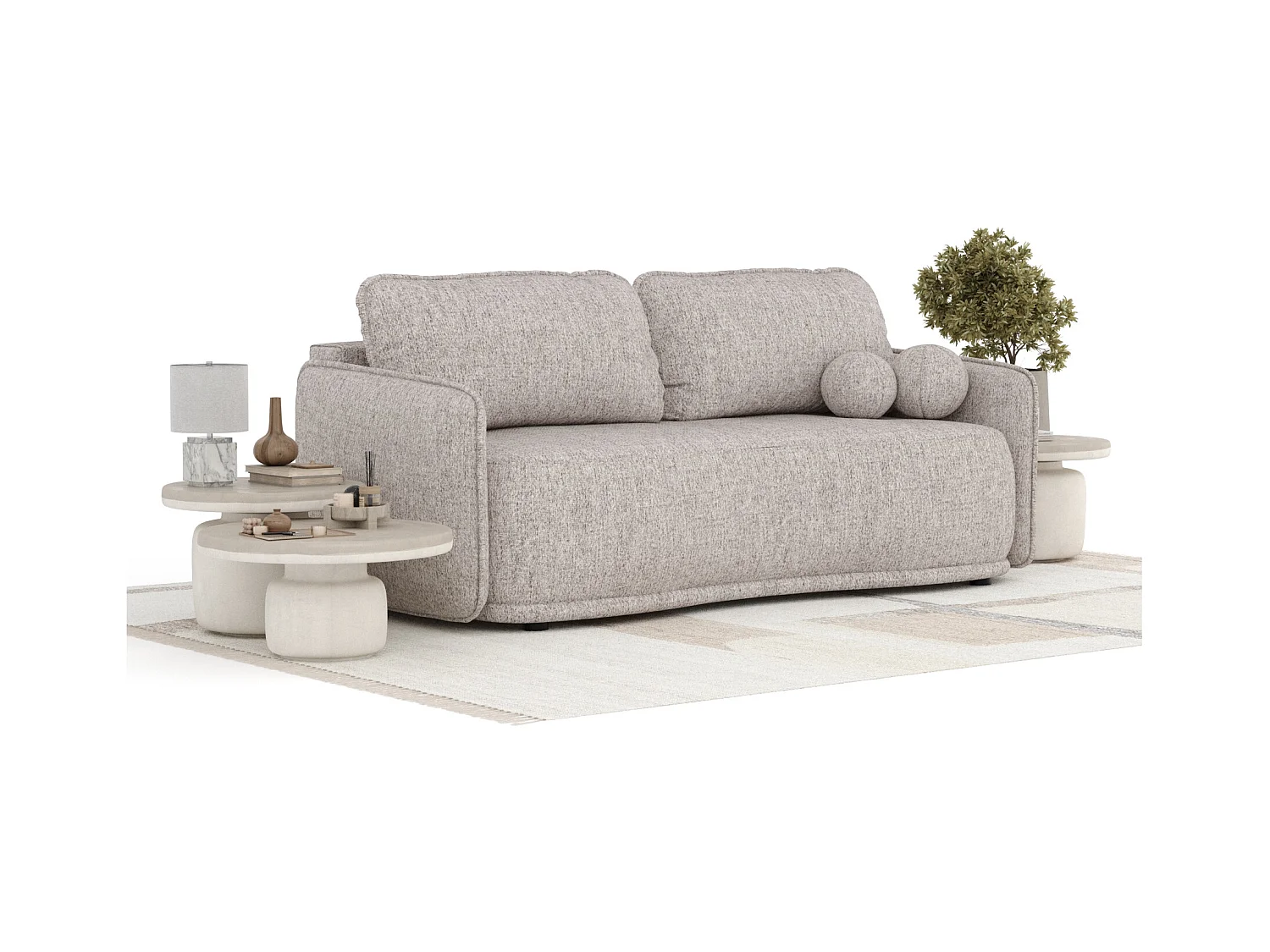 Sofa mit Schlaffunktion Mitsis - Webstoff - Drei-Personen - hellbraun