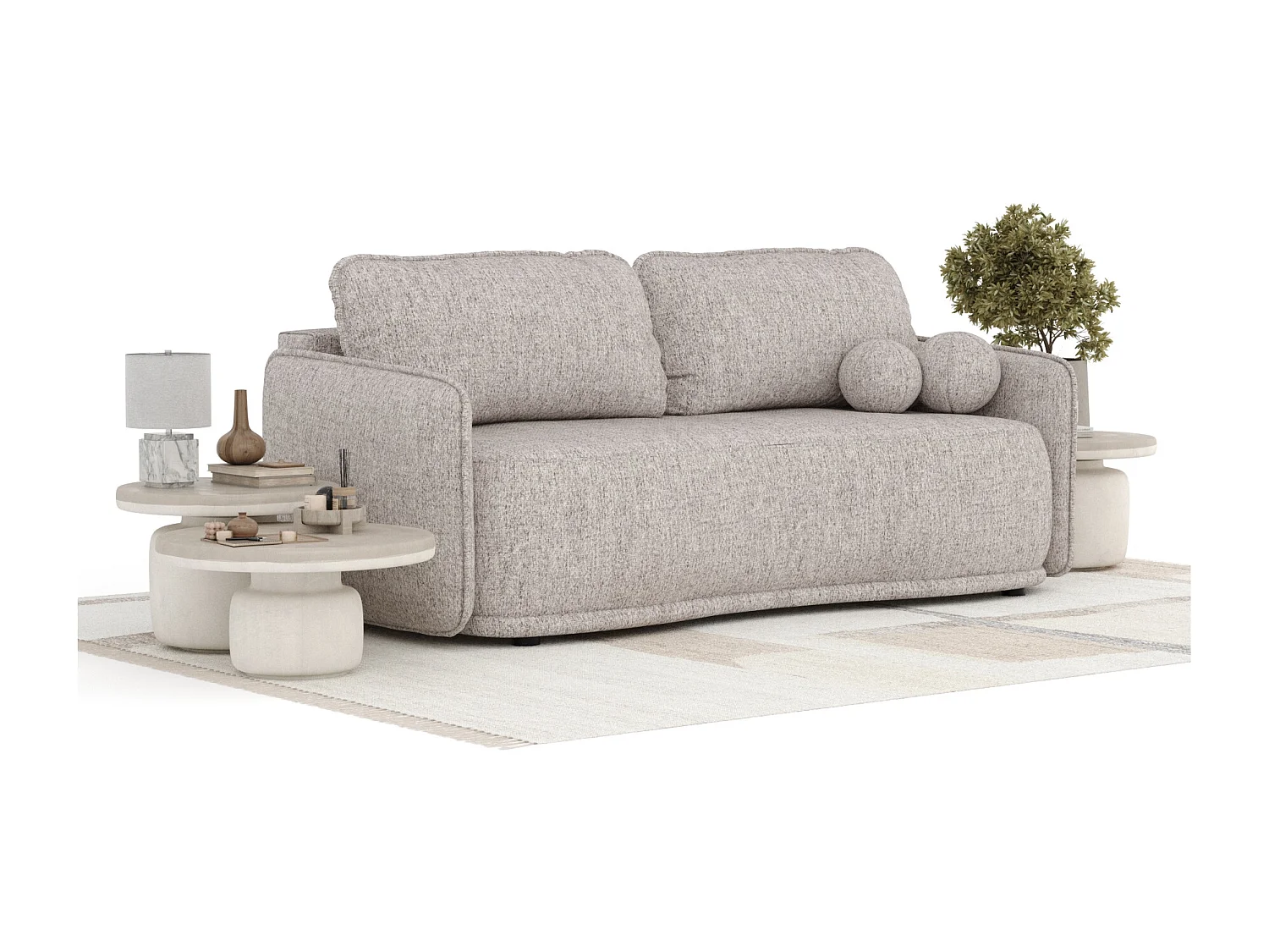 Canapé convertible Mitsis - toile tissée - 3 places - brun claire