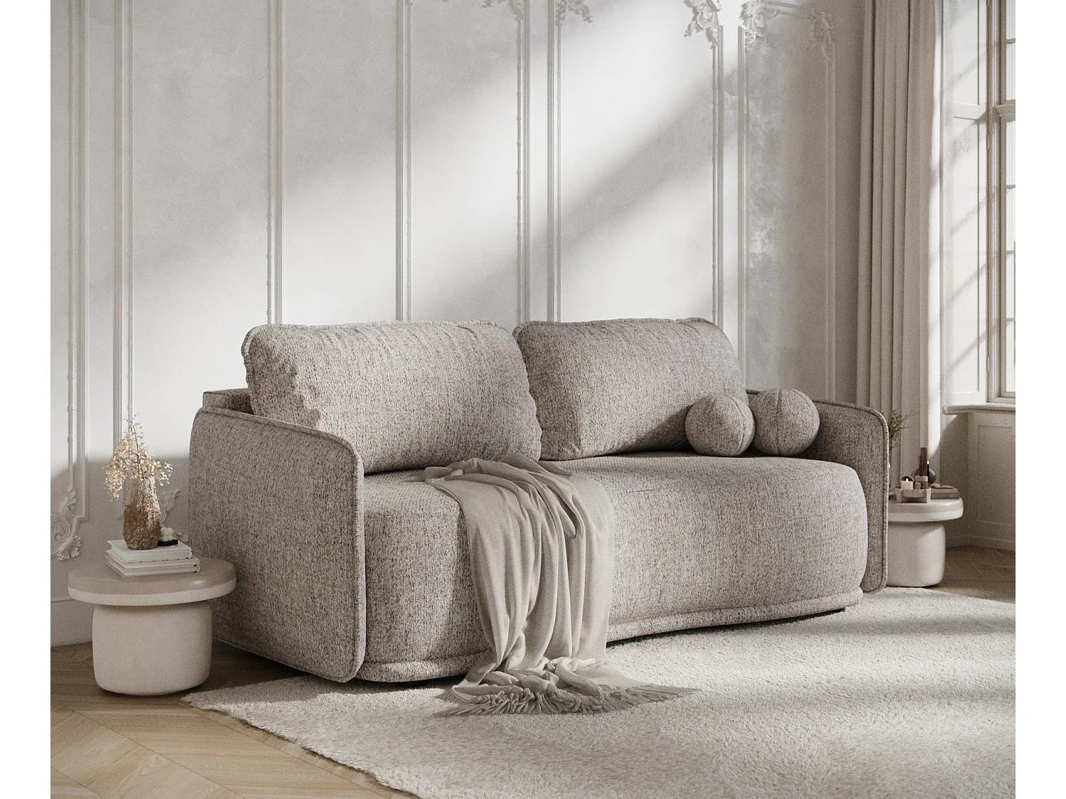 Canapé convertible Mitsis - toile tissée - 3 places - brun claire