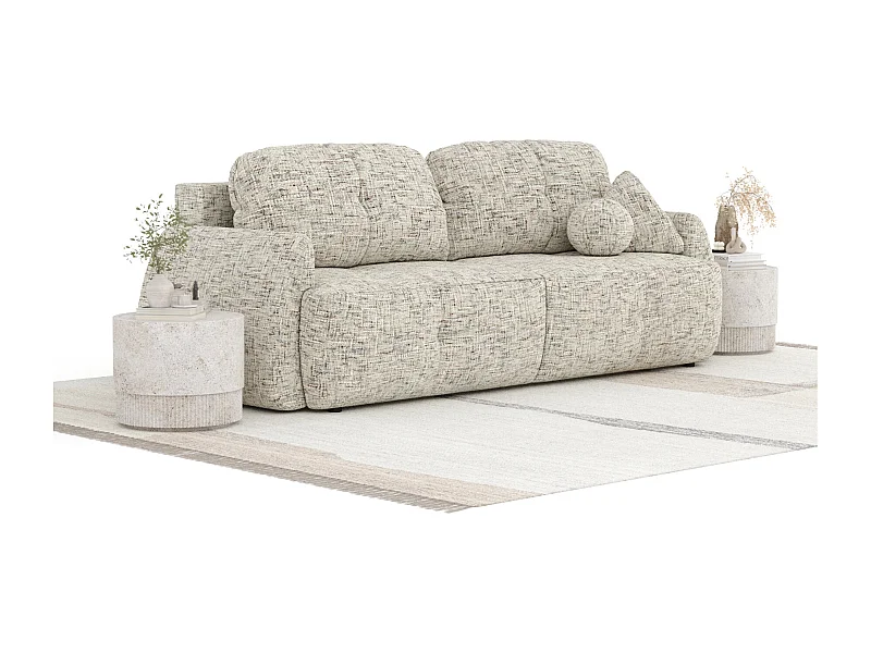 Sofa rozkładana Loca - tkanina pleciona - trzyosobowa - beżowy melanż