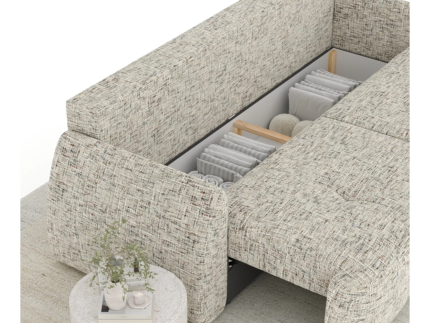 Canapé convertible Loca - toile tissée - 3 places - beige mélangé