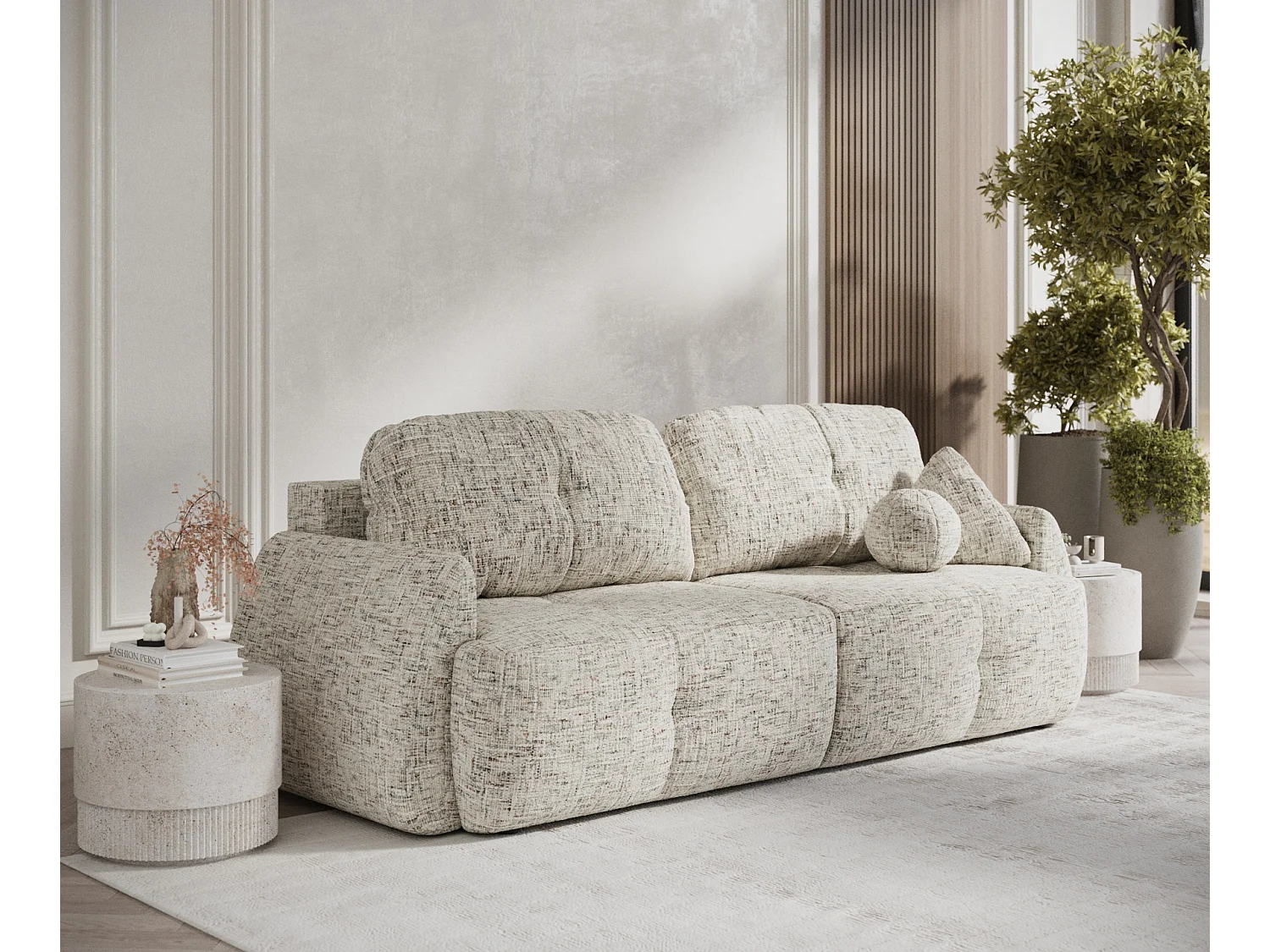 Canapé convertible Loca - toile tissée - 3 places - beige mélangé