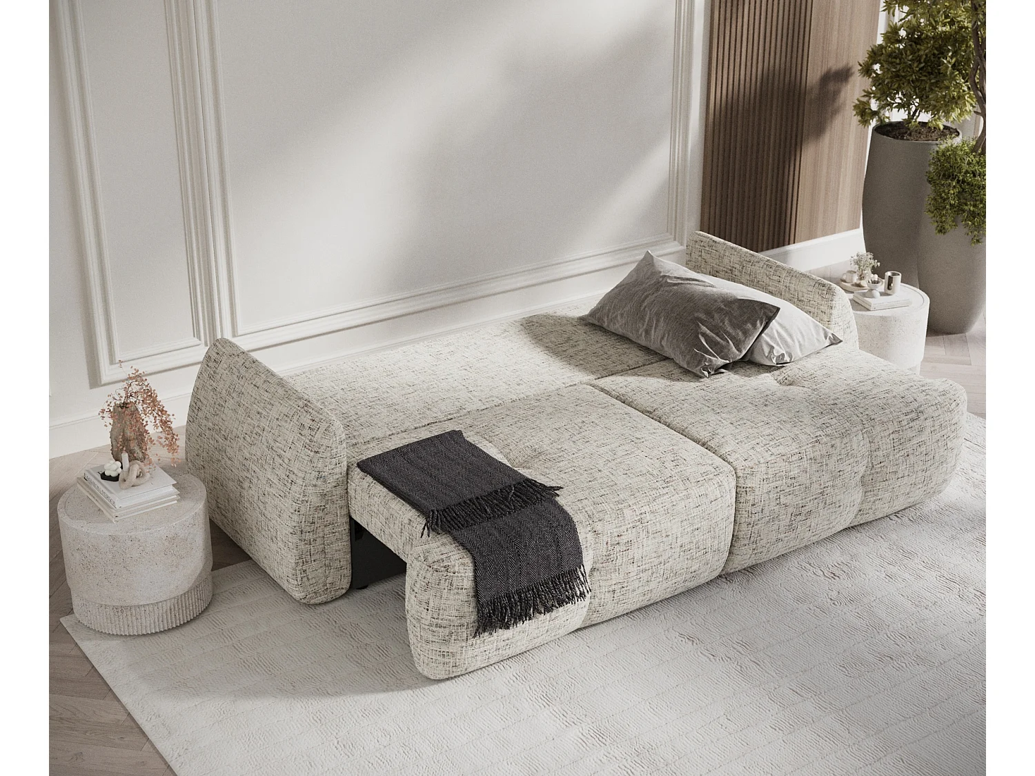 Canapé convertible Loca - toile tissée - 3 places - beige mélangé