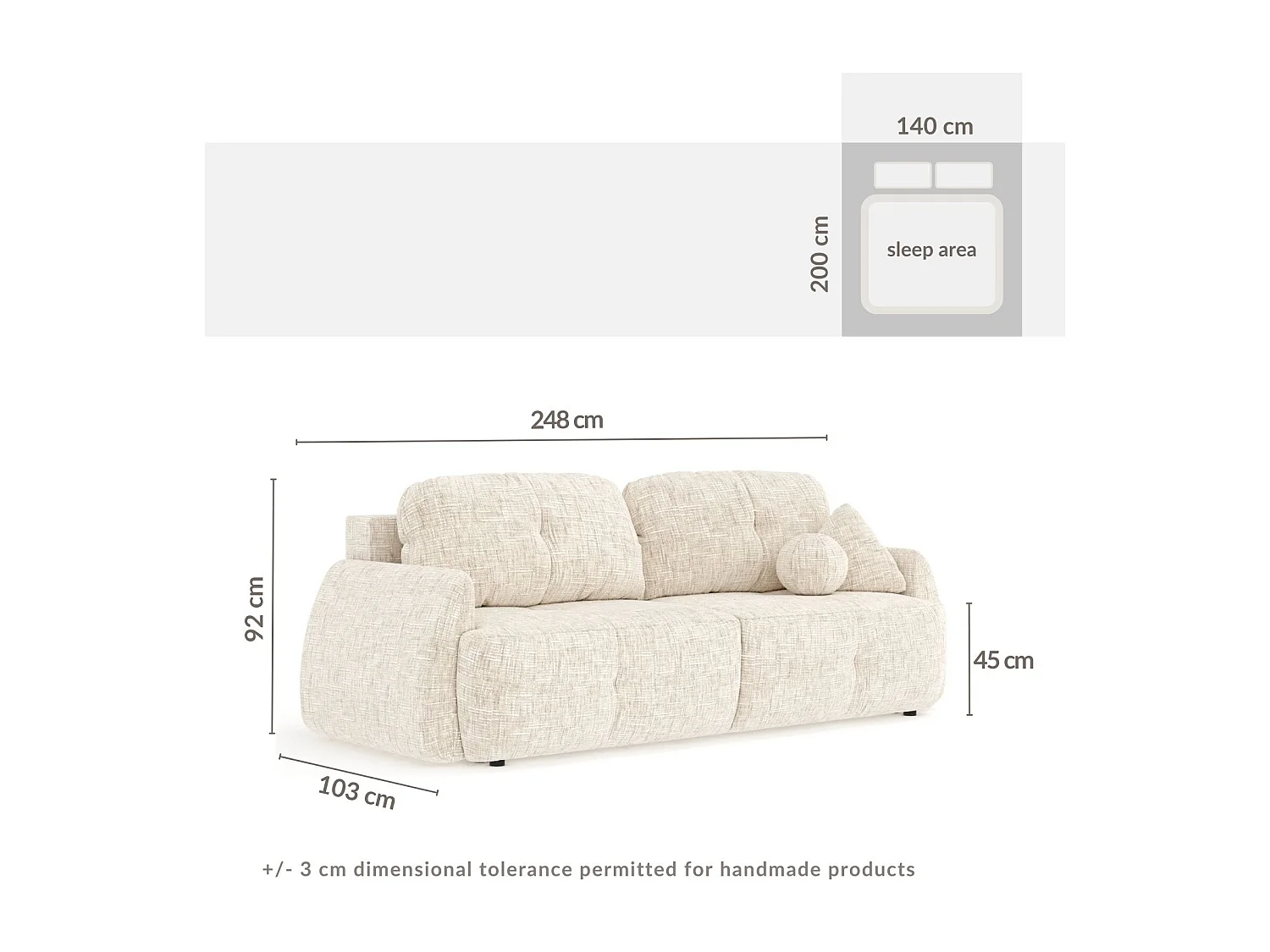 Canapé convertible Loca - toile tissée - 3 places - beige mélangé